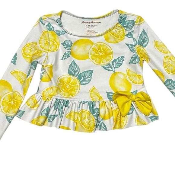 Tommy Bahamas Baby Girl Rash Guard‎ Swim 18 Months Lemon Print with Bow Peplum - Picture 6 of 8